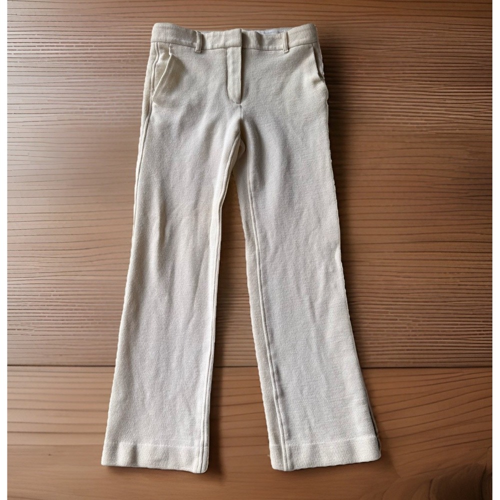 Helmut Lang Textured Wool Cotton Flare Pants Women's 4 Cream Ivory $345